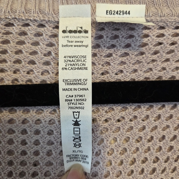 Diadora XL Loose Knit Cashmere Blend Taupe Women's V-Neck Athletic Sweater - Picture 3 of 10